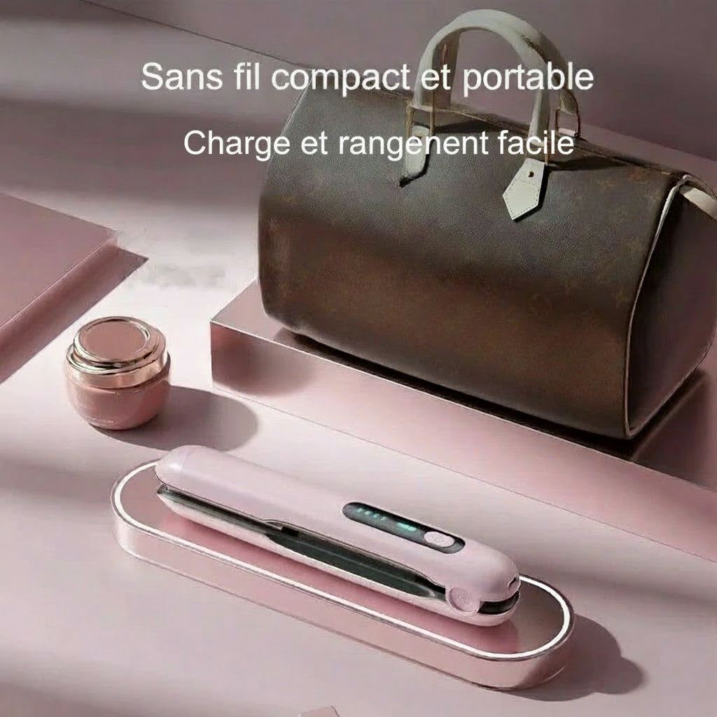 Lisseur sans fil Mini 2 en 1 avec rouleau USB 5000mAh Max 200 degrés, boucleur portable sans fil, 4 niveaux, utilisation sur cheveux secs et humides
