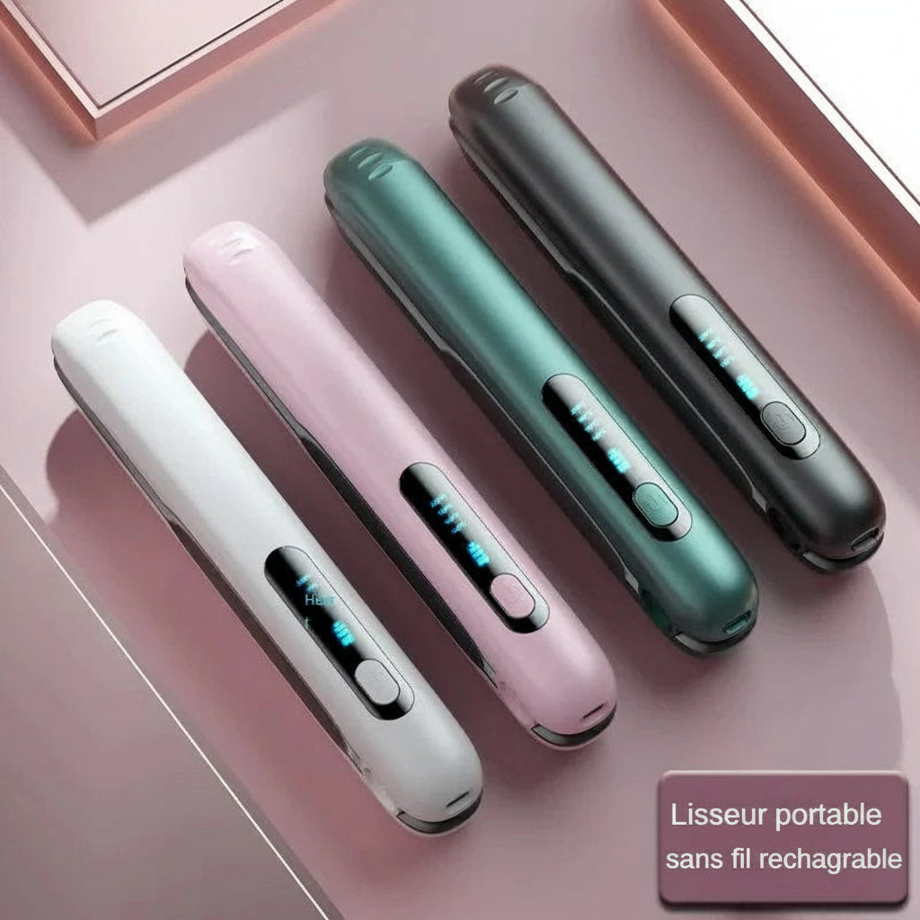 Lisseur sans fil Mini 2 en 1 avec rouleau USB 5000mAh Max 200 degrés, boucleur portable sans fil, 4 niveaux, utilisation sur cheveux secs et humides